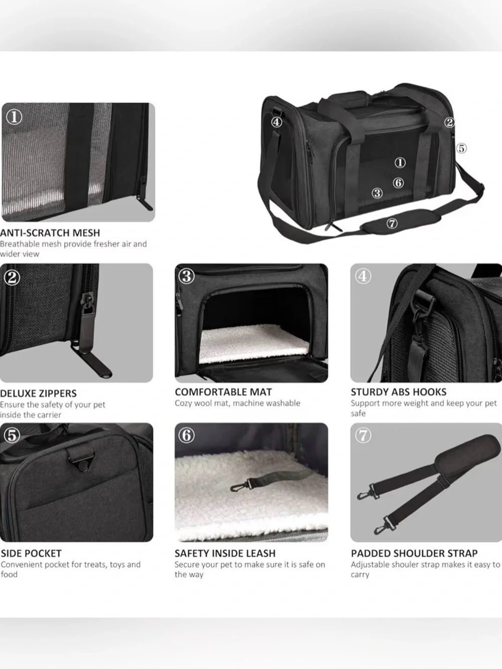 Black Large Portable & Foldable Cat/Pet Carrier with Shoulder Strap  25# Limit